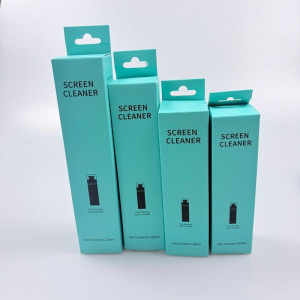 Screen cleaner product showing bottle and microfiber wipes