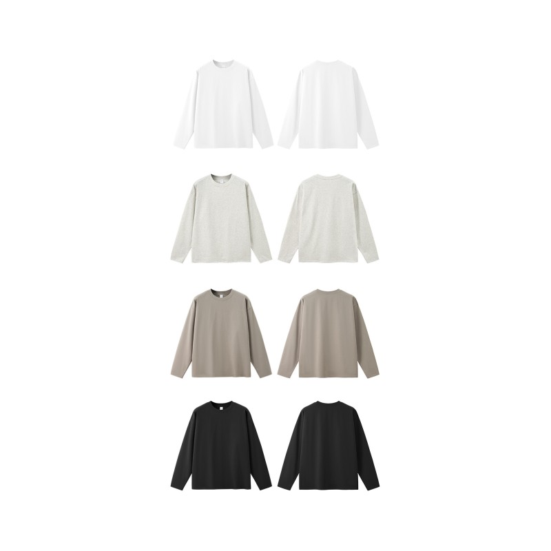 Customized Oversized Sporty Sorona Stretch Long-sleeved Solid T-shirt Spring Summer 2026 American Street Style 260G Heavyweight