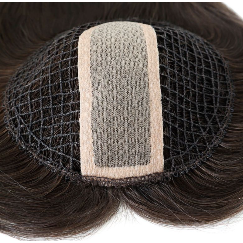 High Quality Natural Long Brown Integration Fishnet Base Virgin Multi Parting Hand Tied Human Hair Topper For Woman