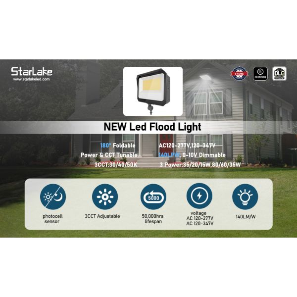 Outdoor LED Flood Light With Photocell High Lumen 140LM/W 100W 120W 150 Watt For Parking Lot Facade Lighting