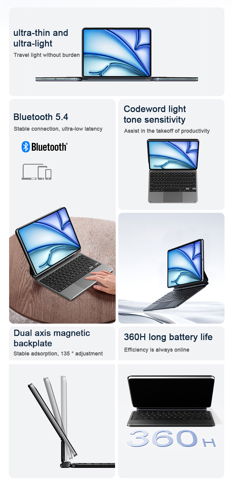 Laudtec Aluminum Magic Keyboard Cases for iPad 10.9 Inch Wireless Keyboard for iPad Air (2026) 11" (M4) Customize OEM ODM