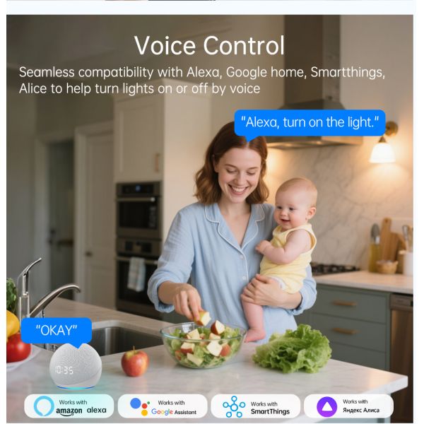 Tempered Glass Smart Touch Switch with Voice Control and 2000W Max Load for WiFi+RF433 Home Automation