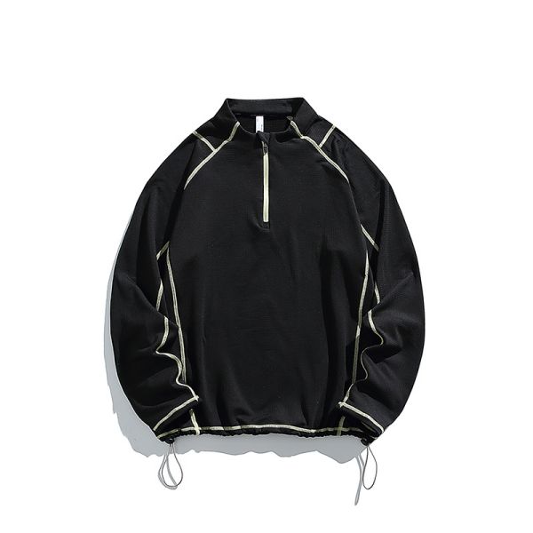 Custom Men's Quarter Zip Stand Collar Thermal Fleece Pullover Antibacterial Contrast Stitching Outdoor Hiking Top