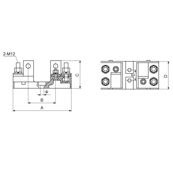 700V 1300V High Speed Square Pipe Knife Shape Contact NH Fuses Link Holder Fuse Base