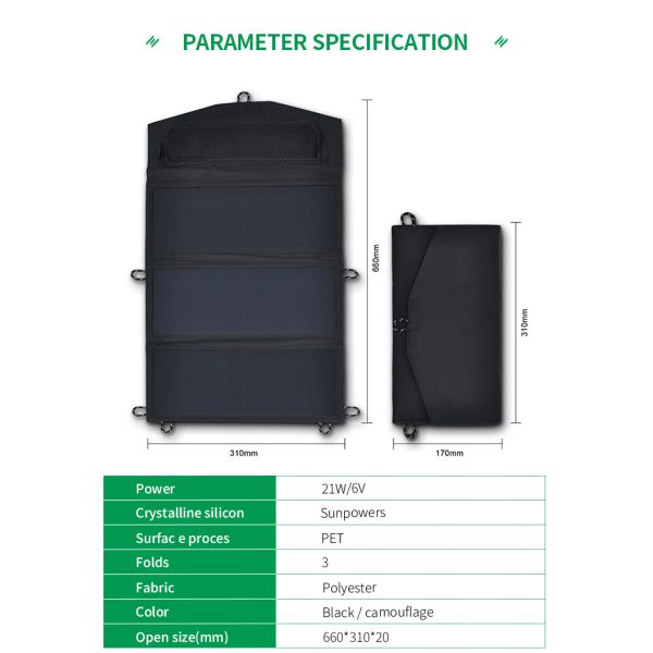 Outdoor Foldable Solar Powered Panel Portable 21W 6V Flexible
