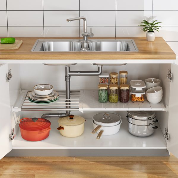 Retractable Expandable Move Free ABS Plastic Containers Panel Bathroom & Kitchen Multifunction Shelf Under Sink Organizer