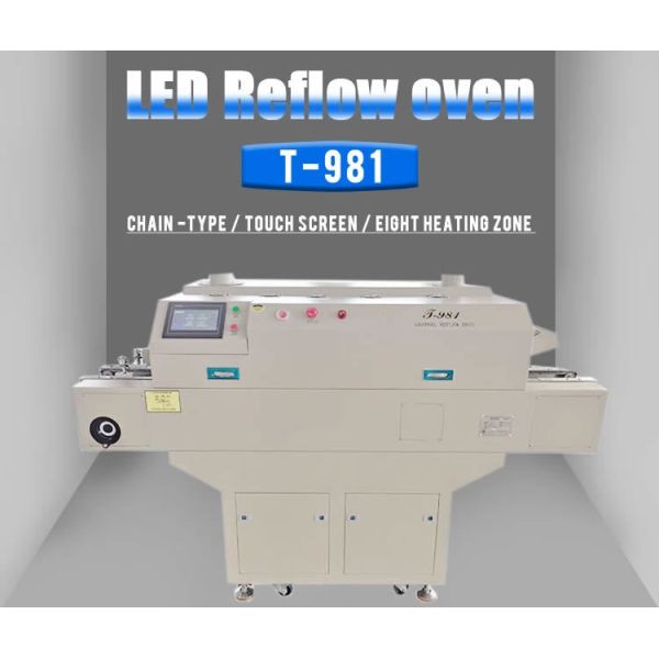 T981 Benchtop Chain Reflow Oven Lead-free 8-zone BGA Soldering Double-Sided PCB