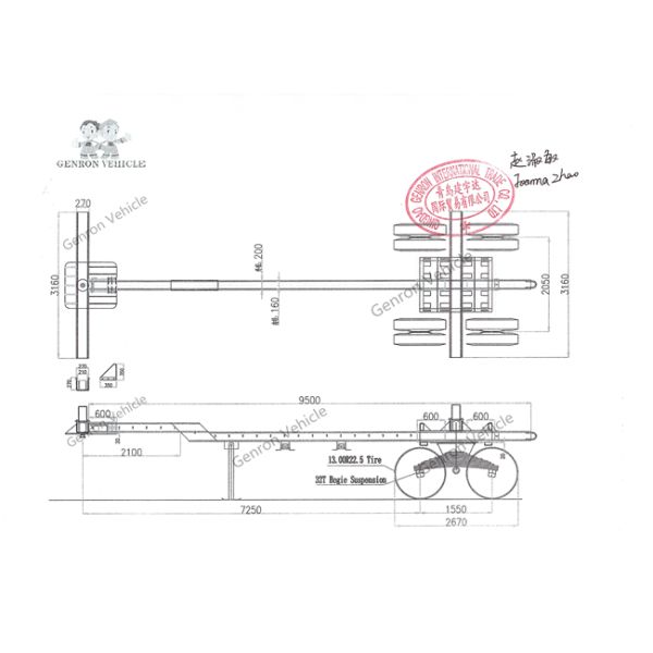 2 Axles Bogie Suspension 50T Logging Semi Trailer