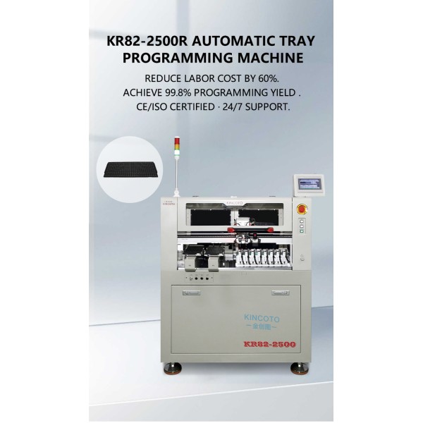 KR82-2500R Automatic Tray IC Programmer | 8 Stations + 2 Nozzles | ±0.03mm Precision for SOP/QFN/BGA/QFP | 2500 UPH
