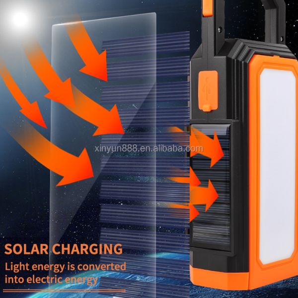 Multi Functional Searchlight Outdoor Solar Power Bank Strong Light Flashlight LED Handheld Light Wholesale Camping