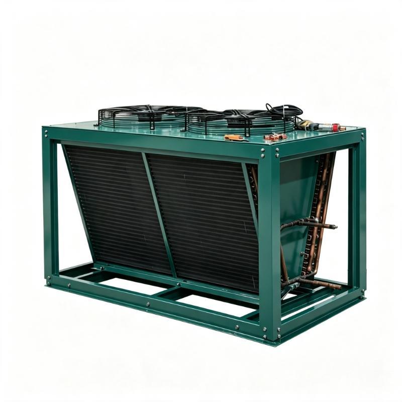 FNV-100 R407C condenser unit showing V-type design and fan configuration