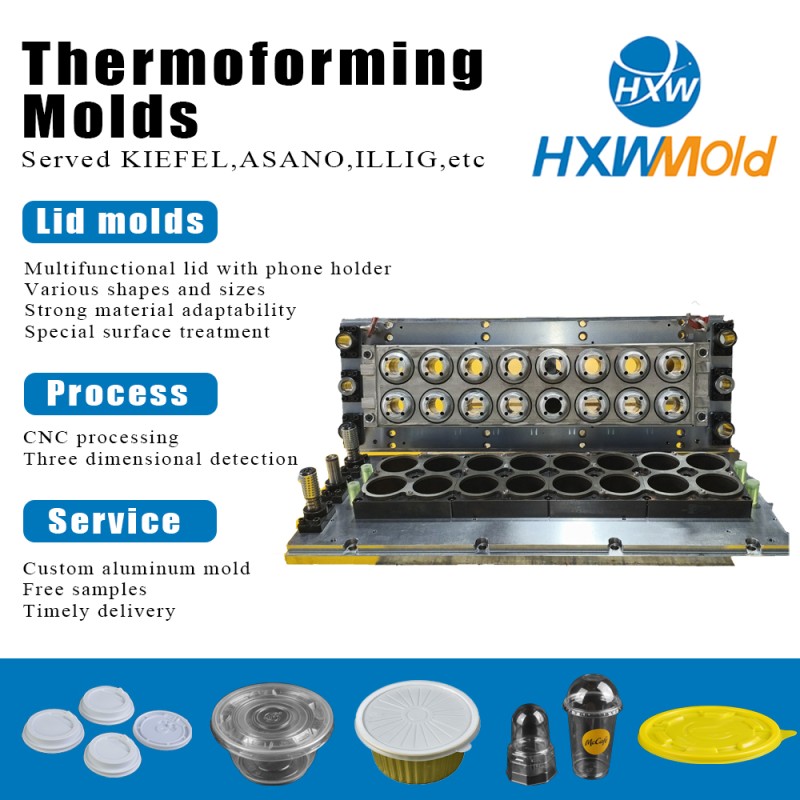 Custom Plastic Injection Mold Multi Position Thermoforming Cutting Punching Cup Lid Mold