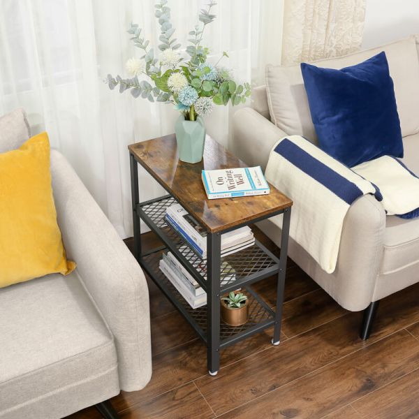 3-layer Side Table with Metal Shelves, Rustic End Table, Particleboard Side Table, ULET33BX
