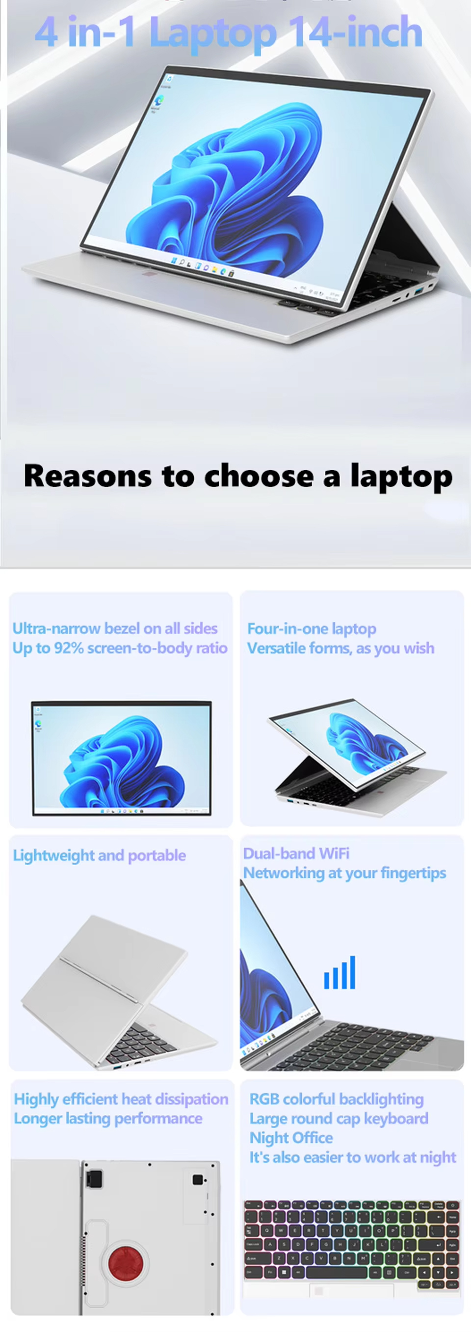 14 Inch Yoga Touchscreen Laptop Intel Celeron N95 16GB RAM Windows 11