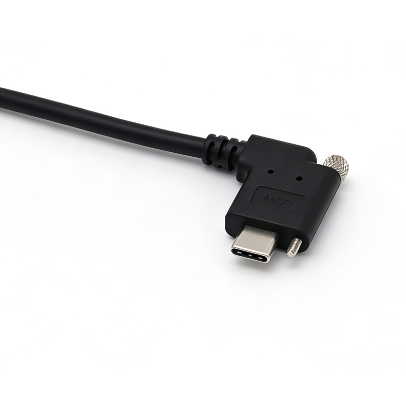 Customize USB2.0 Type-C Right/Left angle with screw lock type Male to Type-C Straight type Male PVC Jacket Cable with 3A Fast Charging