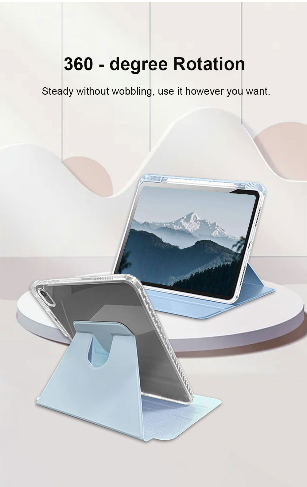 Laudtec Rotating Case for iPad (A16) 11th/10th Generation (2025/2022) with Pencil Holder 360° Rotation Protective Stand Cover