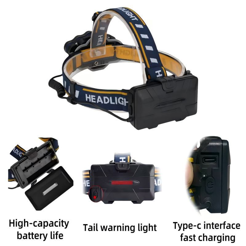 7LED Strong Headlight Far-reaching Searchlight USB Charging Outdoor Headlight Camping Night Fishing COB Red Headlight