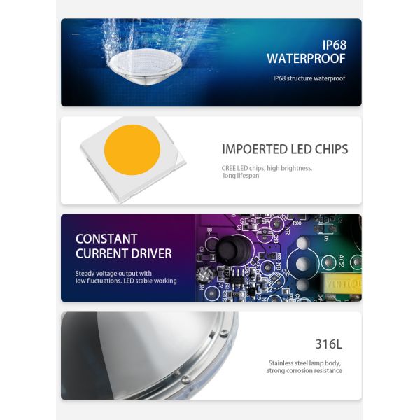 IP68 Structure Waterproof Stainless Steel Light Swimming Pool 12V LED Pool Light Bulb RGB