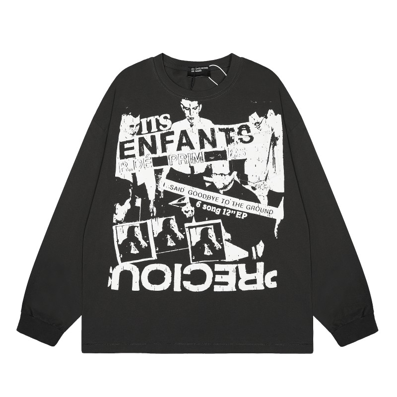 Factory Customized Cotton/Polyester 280g Washed Blank Vintage Breathable Rock Long Sleeve T-shirt Oversized Fit