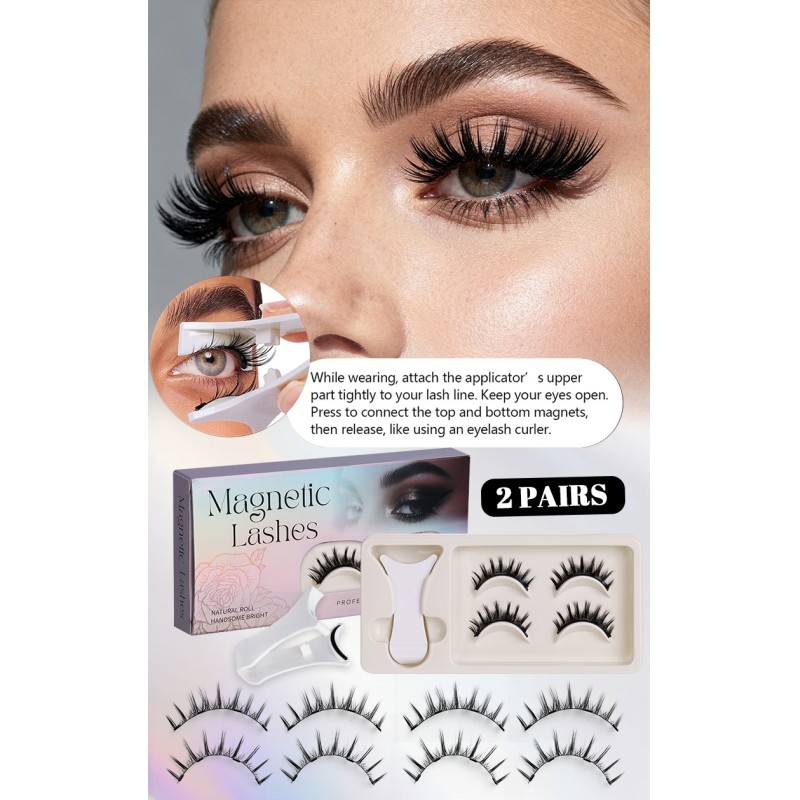 2 Pairs Travel Reusable Natural Private Label Faux Mink Magnetic Eye Lash Kit With Applicator