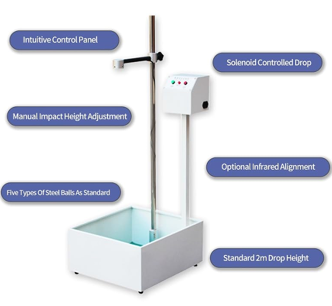 UP-3000 Drop Ball Impact Tester with Stepless Adjustable Drop Height and Multiple Standard Steel Balls for Material Strength Detection