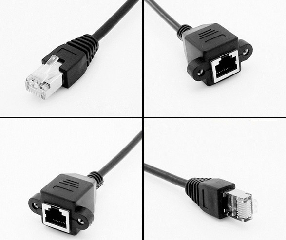 Network Extension Data Cable Nikel Plated Connectors RJ45 Female Panel Mount With Screw