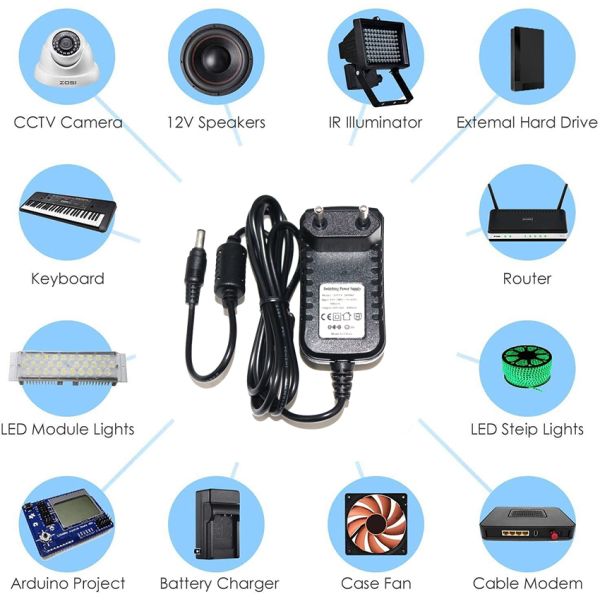 12V 2A AC DC Power Adapter EU Plug for CCTV Cameras