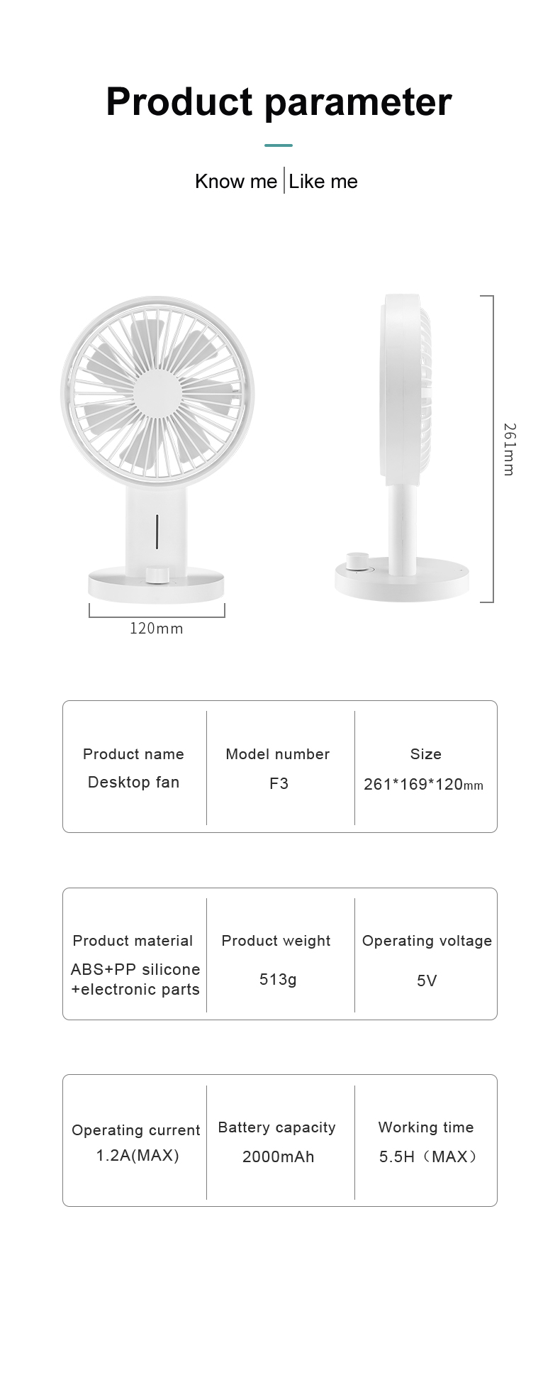 2027 New Design Long Battery Rechargeable Adjustable Standing Oscillating USB Mini Table Fan