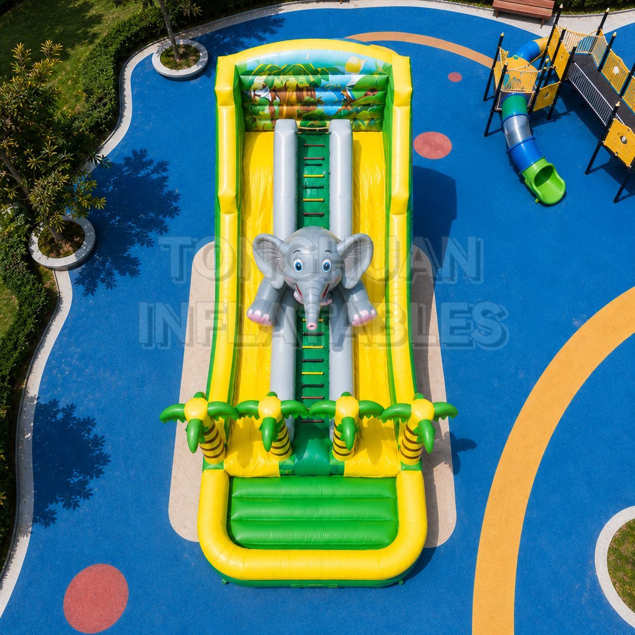 Elephant Theme Inflatable Water Slide with Dual Lanes and Splash Pool for Resorts Parks and Rental Events