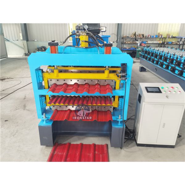 “Automatic Three Layer Roll Forming Machine for Roof and Wall Corrugated Sheet PLC Control Glazed Tile Color Steel Three Layer Machine”