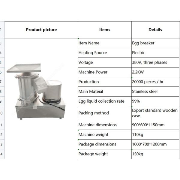 380V 2kw Automatic Egg Processing Machine Cracker 20000pcs/H