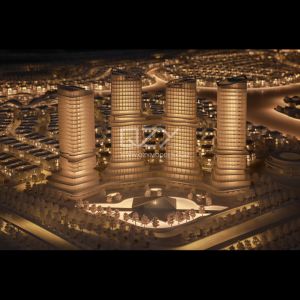 1:800 White Architectural Concept Model with Warm Lighting