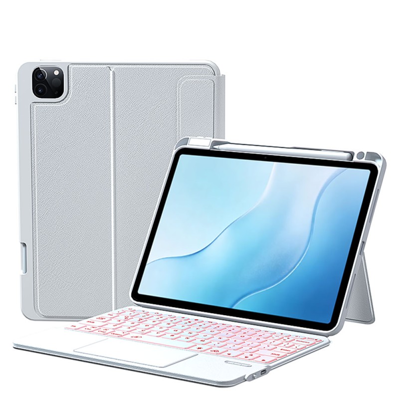 Multi Angle Stand Magnetic Keyboard Case for iPad Air 11 Inch White Wireless BT Keyboard Touchpad Pen Slot