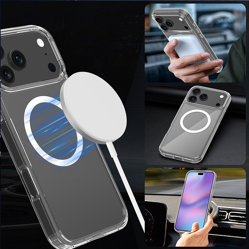 For iPhone 17 Pro Max Magnetic Clear TPU+PC Case with Wireless Charge Shockproof & Anti-Fingerprint Features