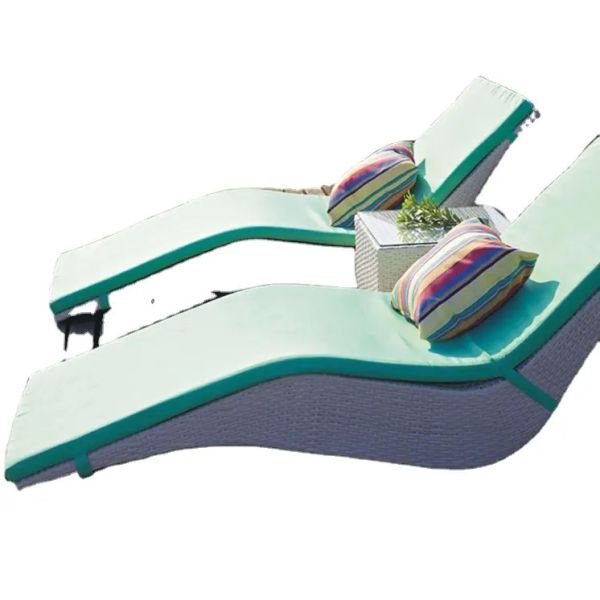 Outdoor wicker day bed UV resist rattan beach furniture sunbed outdoor plastic lounge chairs with cushion---6091