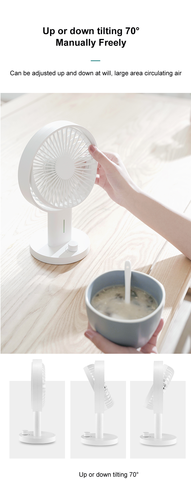2027 New Design Long Battery Rechargeable Adjustable Standing Oscillating USB Mini Table Fan