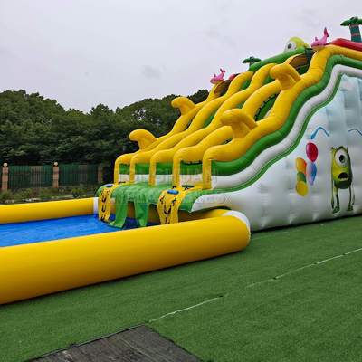 Commercial Monster Theme Double Lane Inflatable Water Slide with Splash Pool Climbing Lanes and Safety Side Walls for Water Parks