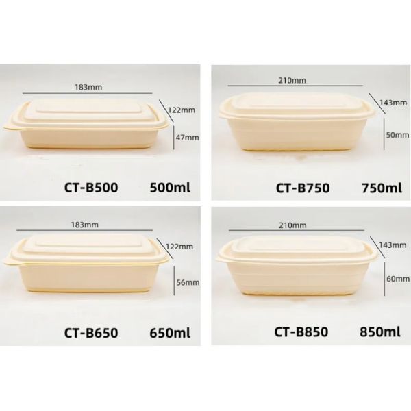 500 600ML Disposable Compostable Cornstarch Meal Lunch Box Fast Food Packaging Box