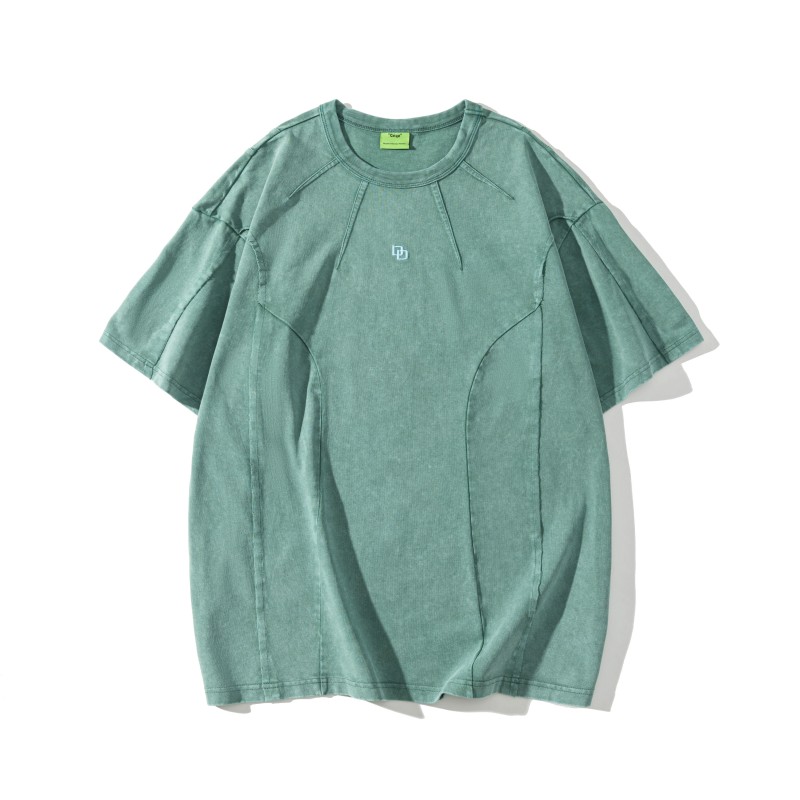 320g 100% Cotton Knitted Oversized Blank Vintage Embroidered Letter Pattern Breathable O-Neck Washable Short Men's T-Shirt