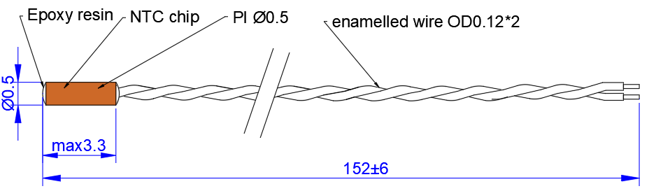 2K 3499 PI Max 0.5mm Medical Temperature Sensor Micro Epoxy Resin Encapsulated