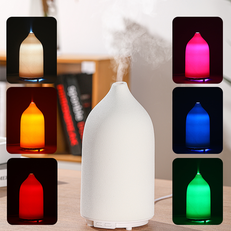 Ceramic Shell Aroma Diffuser with 3 Spray Modes, 2/4/8H Timer LED Indicator, Warm Yellow & 7-Color LED Lights