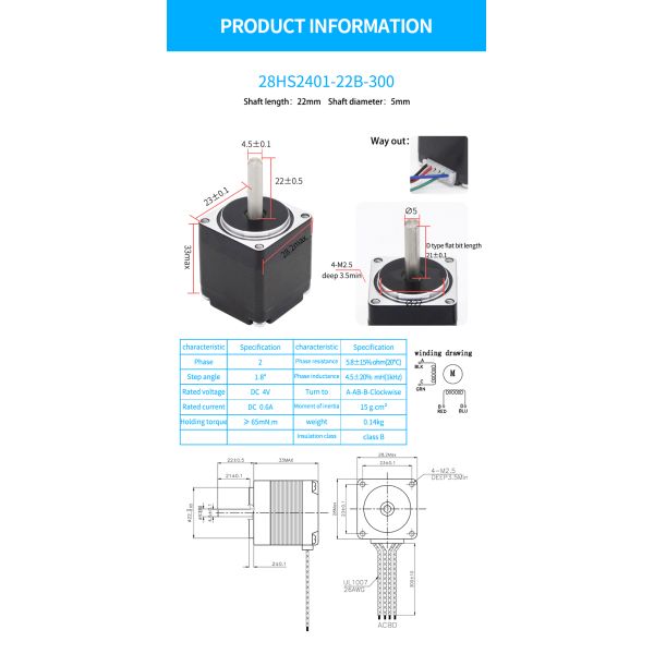 Radial load 28N 20mm from flange Hybrid Nema 11 Stepping Motor With Driver Motor stepper