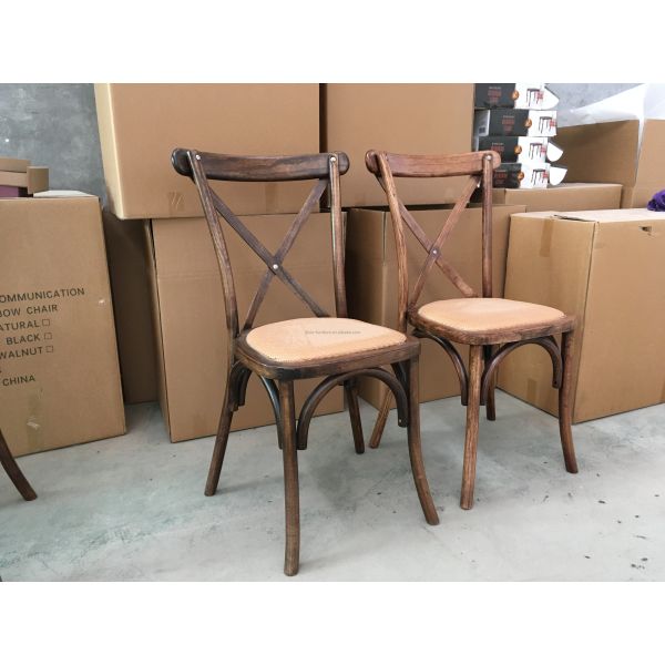 Customized Designs Nordic Modern Rattan Cross Back Stackable Solid Wood Banquet Wedding Wooden Chair OEM Service Accepted