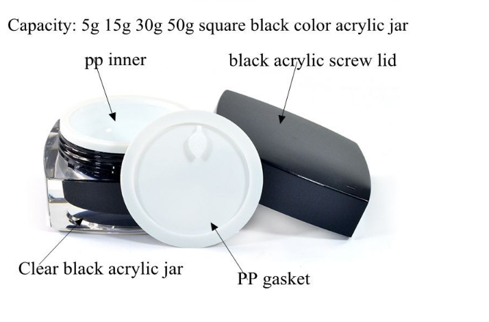 Square Shape Cosmetic Jar Containers , 30ml 50ml Empty Custom Makeup Packaging