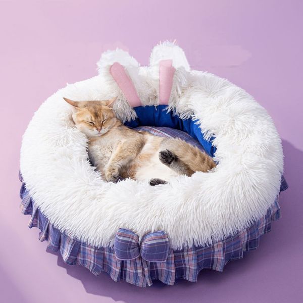 Plush Warm Cat Nest Purple Mattress For Dogs Checkered Cat Bed Dog House Cat Bed Cushion Dog Bed Pet Supplies