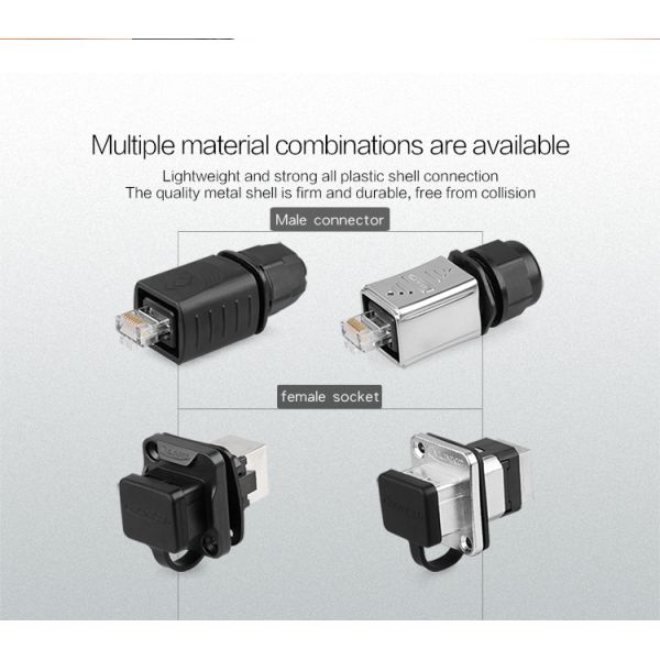 IP67 Waterproof RJ45 Connector Plug to Socket Panel Mount Connector RJ45 Network Cable RJ45 Male Cat6 Connector