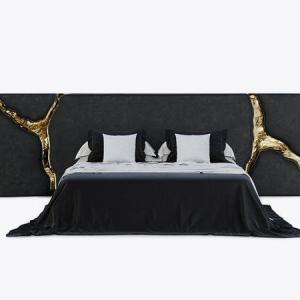 Lapiaz King Upholstered Platform Bed Inlaid Gold Stainless Steel