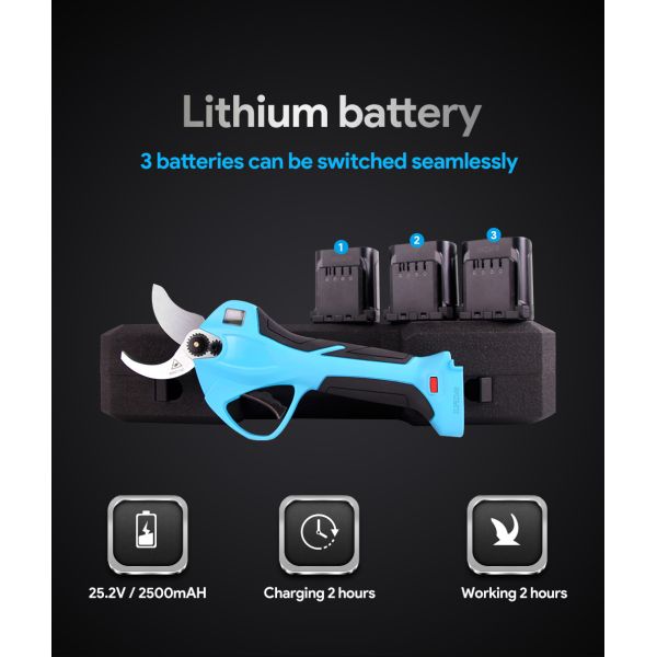 40mm Electric Garden Pruner China Pruning Shears With LED And 3 Batteries For Orchards And Vineyards