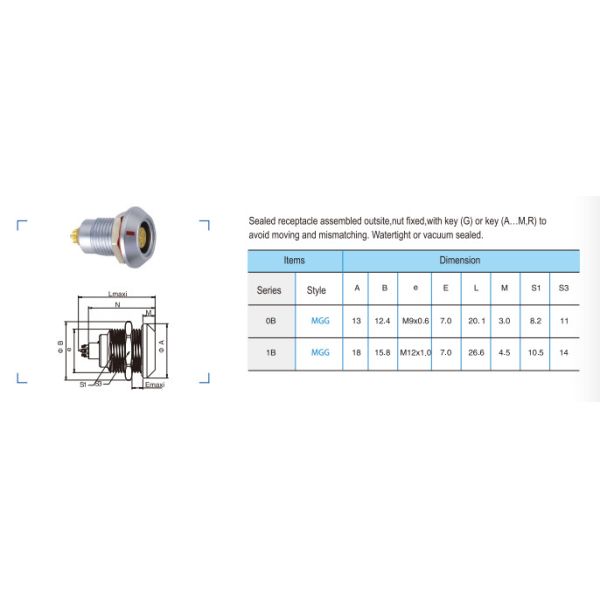 IP50 Circular Push Pull Connectors 6 Pin 2.5A Vacuum Seal Fixed Socket