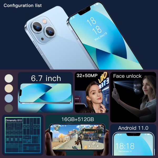 13 Pro 512GB 6.7 Inch Original Android SmartPhones Android 11.0 Mobile Phone